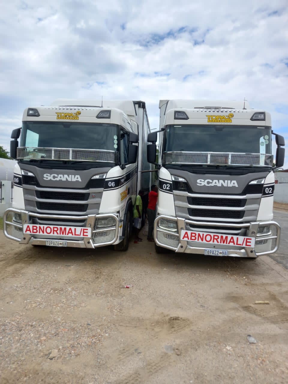 Two Topaz Scania horses fitted with abnormal load boards